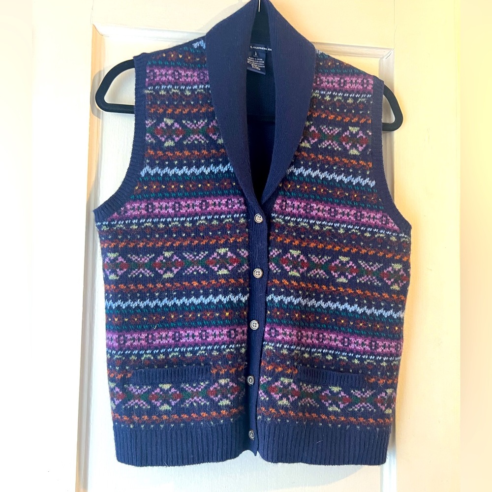 Ralph Lauren Golf Fair Isle Knit Lambswool Vest WOMEN'S L